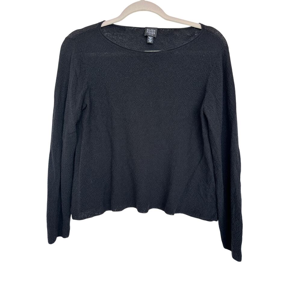 Eileen Fisher Black 100% Italian Wool Knit Sweater Top Petite Medium